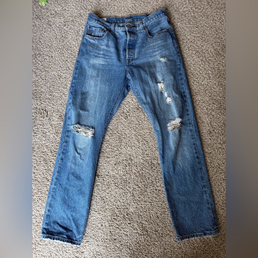 Levi’s 501 Premium Distressed Jeans W29 L30 High Rise Boyfriend Straight Leg‎ - Picture 2 of 9